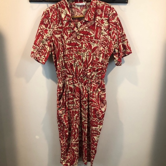 Vintage 50s MCM Toni Todd Abstract Tiki Style Dress with Pockets - Picture 2 of 10